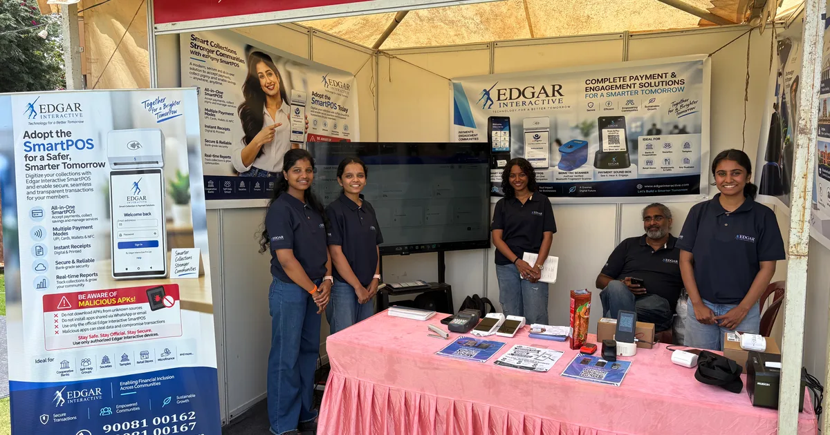 Edgar Interactive team at their KSSFCL Techno Fair 2026 stall showcasing ezPigmy